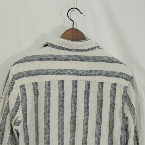 Zara Striped Button Up Shirt Small Beige gray Long Sleeve Casual Morocco - Picture 6 of 9